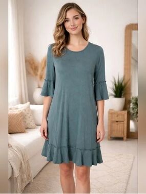 LC Lauren Conrad Teal Ruffle-Hem Swing Dress
